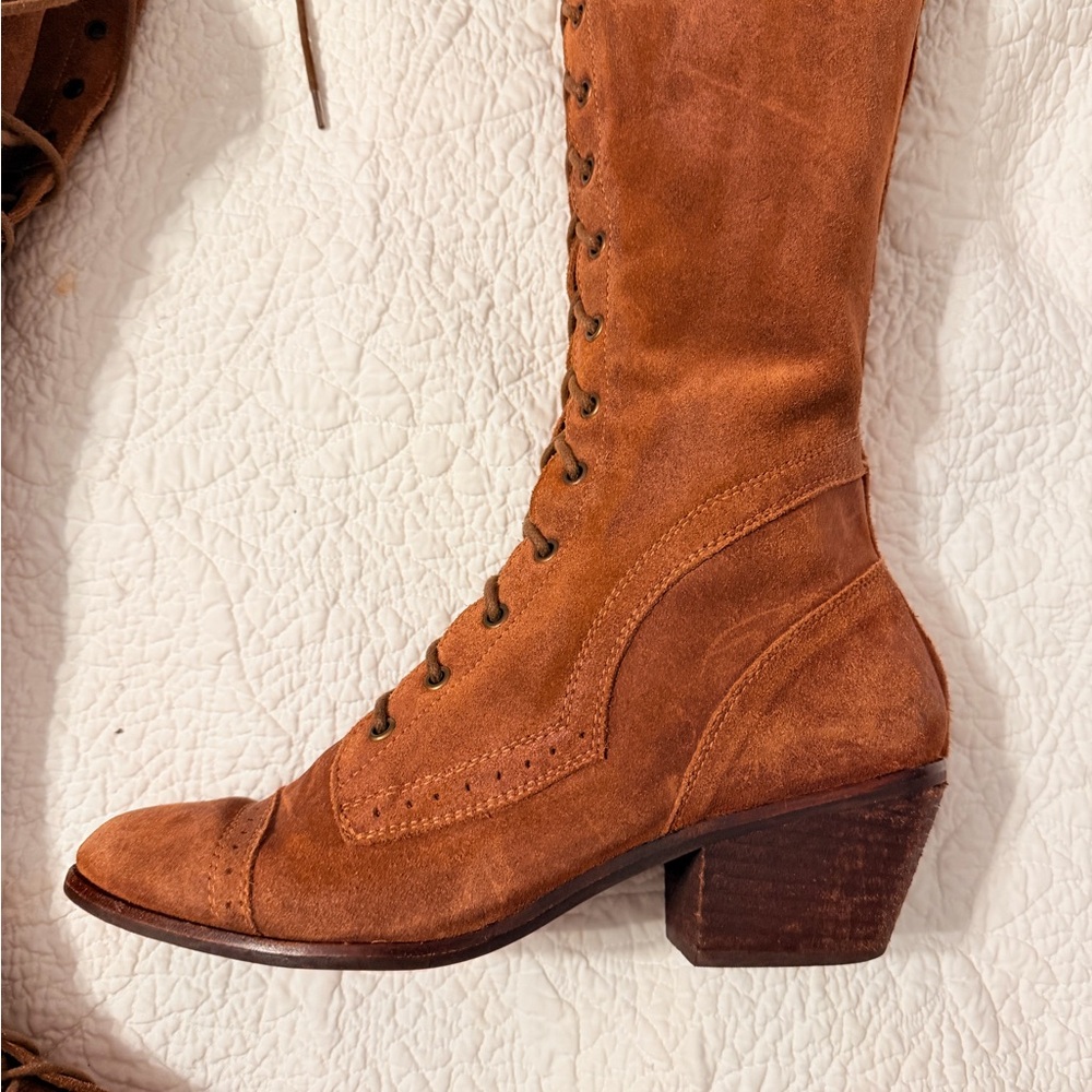 Jeffrey Campbell Sz 9 Free People Brown Tall Lace Up Boots - Picture 6 of 16